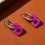 Dark Purple B Letter Pendant Earrings Titanium Steel Women Jewelry