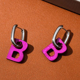 Dark Purple B Letter Pendant Earrings Titanium Steel Women Jewelry