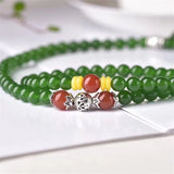 Multilayer Bracelet 6mm Taiwan Green Natural Stone Jades Chalcedony Round Beads