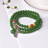 Multilayer Bracelet 6mm Taiwan Green Natural Stone Jades Chalcedony Round Beads