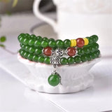 Multilayer Bracelet 6mm Taiwan Green Natural Stone Jades Chalcedony Round Beads