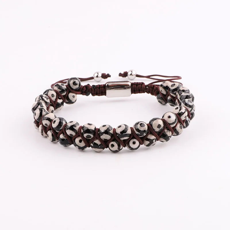 Double Layer 6mm Brown Stripe Agate Beads Macrame Bracelet