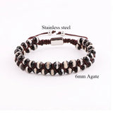 Double Layer 6mm Brown Stripe Agate Beads Macrame Bracelet