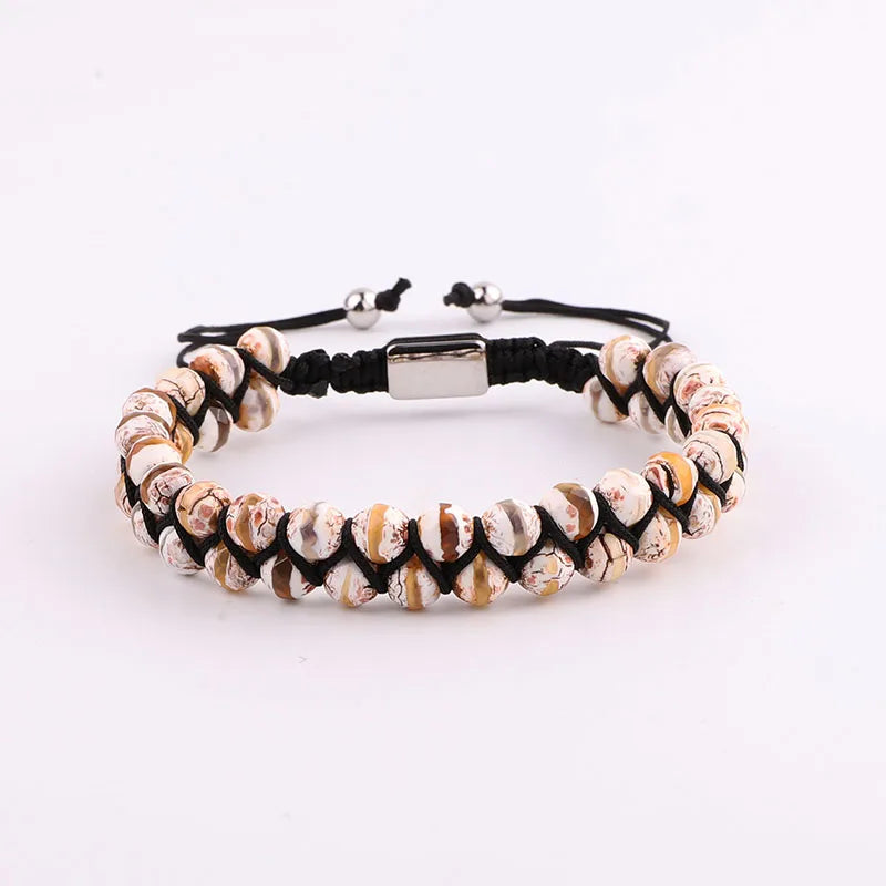 Double Layer 6mm Brown Stripe Agate Beads Macrame Bracelet