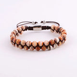 Double Layer 6mm Brown Stripe Agate Beads Macrame Bracelet