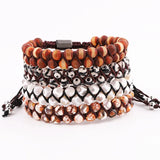 Double Layer 6mm Brown Stripe Agate Beads Macrame Bracelet