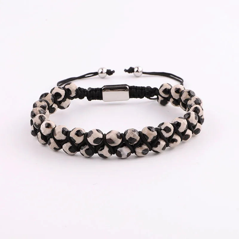 Double Layer 6mm Brown Stripe Agate Beads Macrame Bracelet