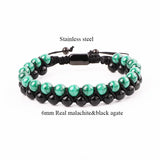 Double Layer Malachite&Black Agate Macrame Bracelet for Men