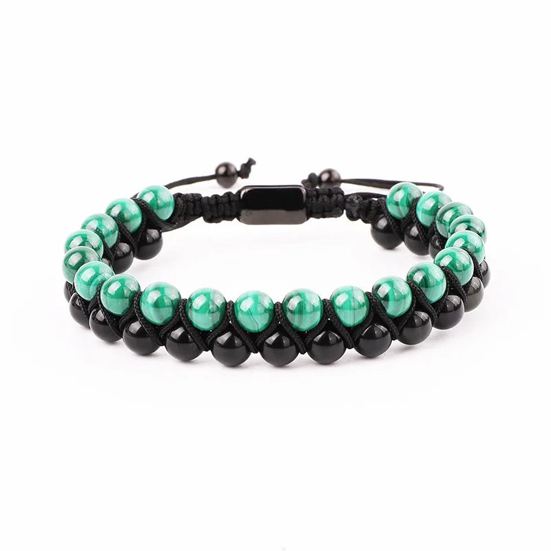 Double Layer Malachite&Black Agate Macrame Bracelet for Men