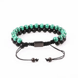 Double Layer Malachite&Black Agate Macrame Bracelet for Men