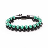 Double Layer Malachite&Black Agate Macrame Bracelet for Men