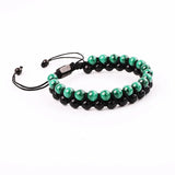 Double Layer Malachite&Black Agate Macrame Bracelet for Men