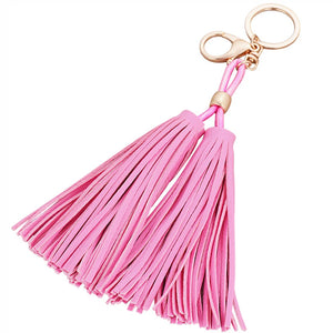 Double Tassel Pu Leather Keychain Bag Pendant Charm Car Key Chain Ring R246