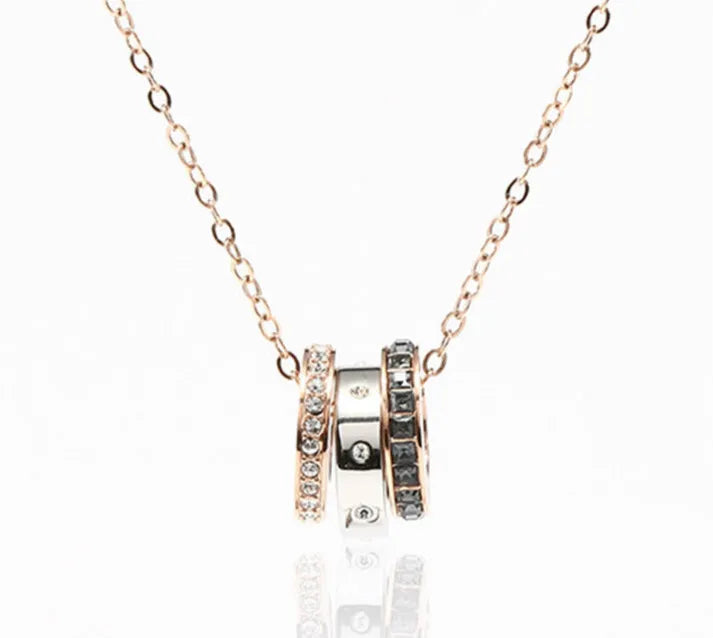 Classic Tricolor Women Bead Transfer Necklace Pendant Chain Crystal Jewelry