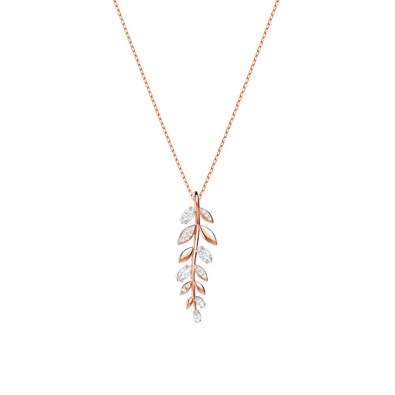 Crystal Leaf Necklace for Women Ladies Girls