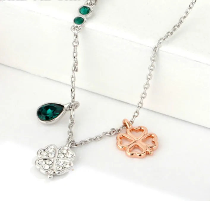 Crystal Snowflake Four Leaf Necklace