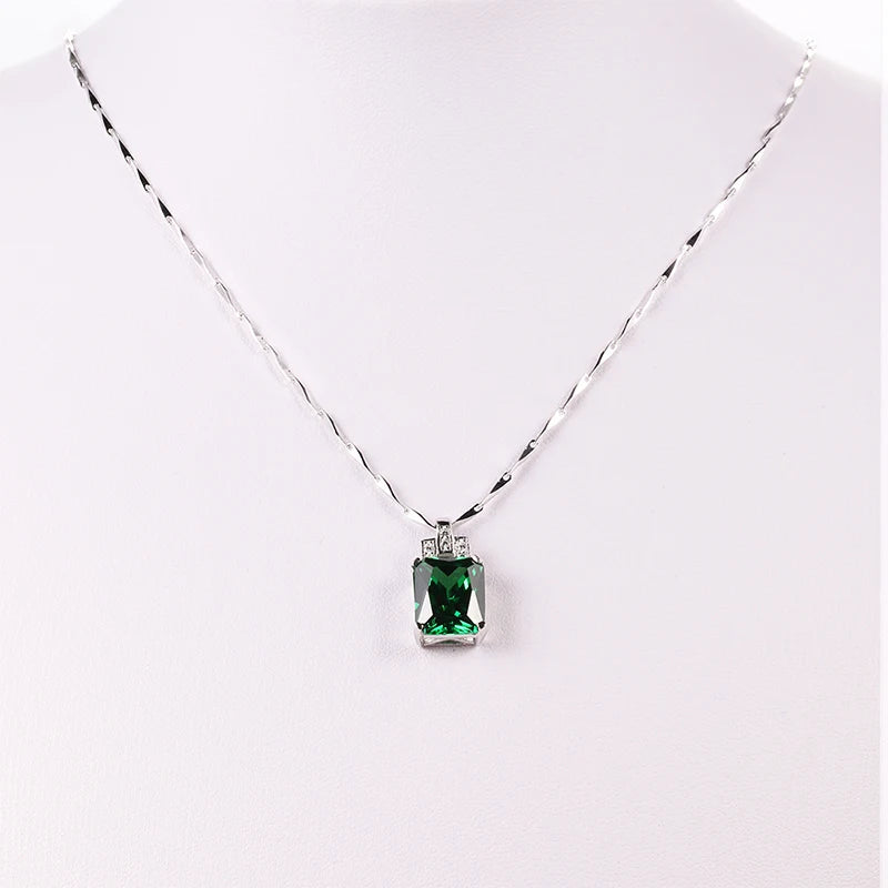 Emerald Necklace 6.95ct Pendant Vintage Silver 925 Sterling Chain Jewelry