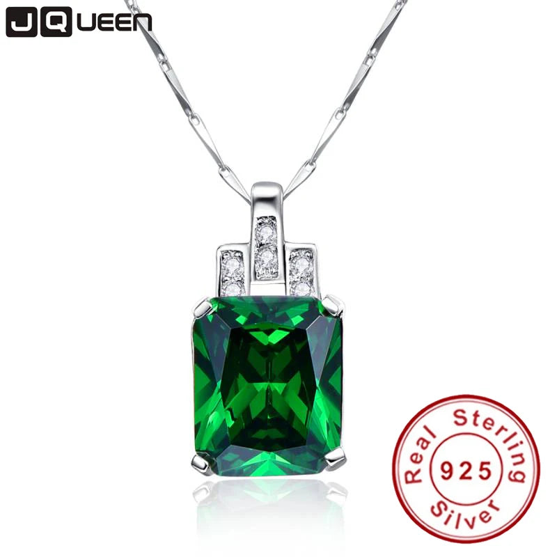 Emerald Necklace 6.95ct Pendant Vintage Silver 925 Sterling Chain Jewelry