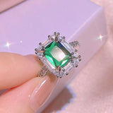 Emerald Square Set 925 Stamps Diamond Pendant Ring