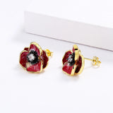 Enamel Epoxy Oil Pink Flower Stud Earrings Necklace Set