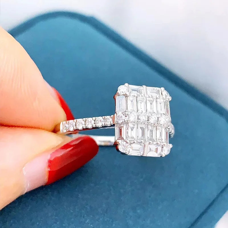 Eternity Silver Square Engagement Wedding Band Ring for Women