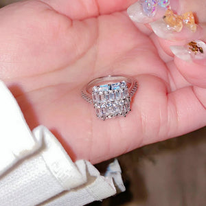 Eternity Silver Square Engagement Wedding Band Ring for Women