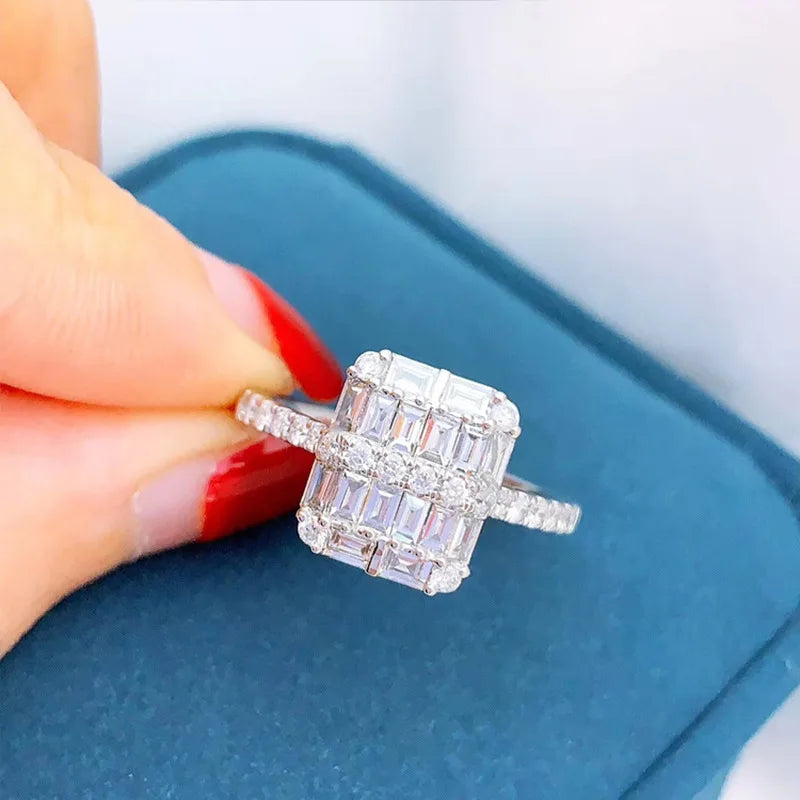 Eternity Silver Square Engagement Wedding Band Ring for Women