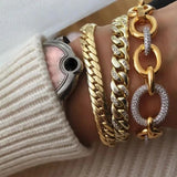 European Oval Bubble Bracelet CZ Paved Hollow Circle Jewelry