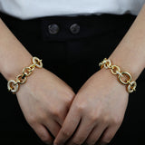 European Oval Bubble Bracelet CZ Paved Hollow Circle Jewelry