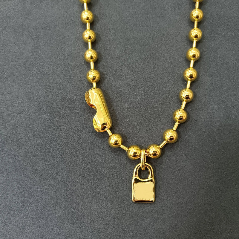 Electroplating 925 Silver Beads Chain Lock Necklace 14K Jewelry