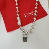 Electroplating 925 Silver Beads Chain Lock Necklace 14K Jewelry