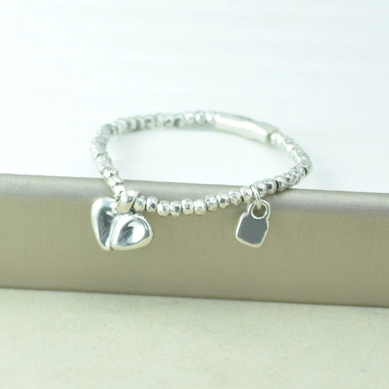 925 Silver Heart & Lock Bracelet Electroplated - Holiday Jewelry Gift