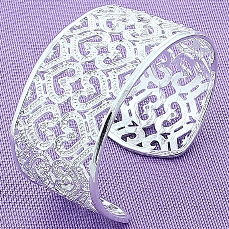 925 Silver Double Heart Bracelet Women Wedding Christmas Gift
