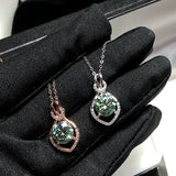 Women Green Crystal Necklace Silver Cubic Zircon Pendant