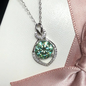 Women Green Crystal Necklace Silver Cubic Zircon Pendant