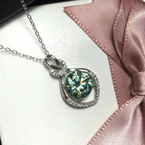 Women Green Crystal Necklace Silver Cubic Zircon Pendant
