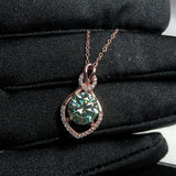Women Green Crystal Necklace Silver Cubic Zircon Pendant