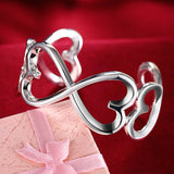 925 Silver 8-Shaped Heart Cuff Bangle Bracelet Women Wedding Jewelry