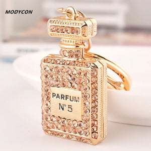 Perfume Bottle Keychain Bag Charm Metal Keyring Rhinestone Key Holder