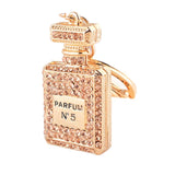 Perfume Bottle Keychain Bag Charm Metal Keyring Rhinestone Key Holder