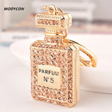 Perfume Bottle Keychain Bag Charm Metal Keyring Rhinestone Key Holder