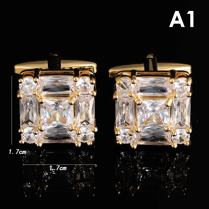 Square Rhinestone Crystal Zircon Cufflinks for Men