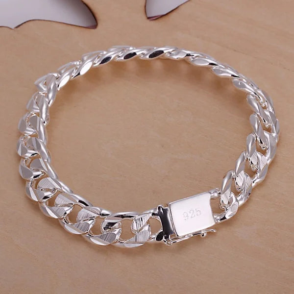 925 Sterling Silver Bracelet Charm Chain Men Women Wedding Gift