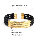 3-Layer Stainless Steel Open Cuff Bangle Bracelet for Men Women