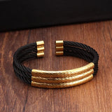 3-Layer Stainless Steel Open Cuff Bangle Bracelet for Men Women