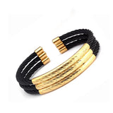 3-Layer Stainless Steel Open Cuff Bangle Bracelet for Men Women