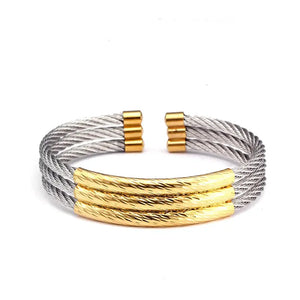 3-Layer Stainless Steel Open Cuff Bangle Bracelet for Men Women