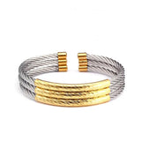 3-Layer Stainless Steel Open Cuff Bangle Bracelet for Men Women