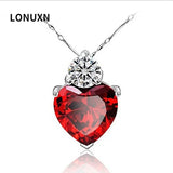 Heart Shape 925 Sterling Silver Pendant with Red Garnet Crystal