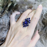 Exaggerated Royal Crystal Sapphire Tower Ring